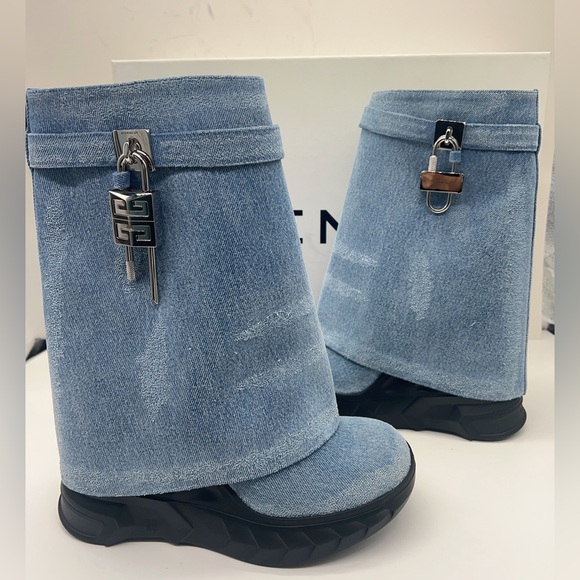 Givenchy Shark Lock Biker Ankle Boots in Denim - Picture 7 of 13